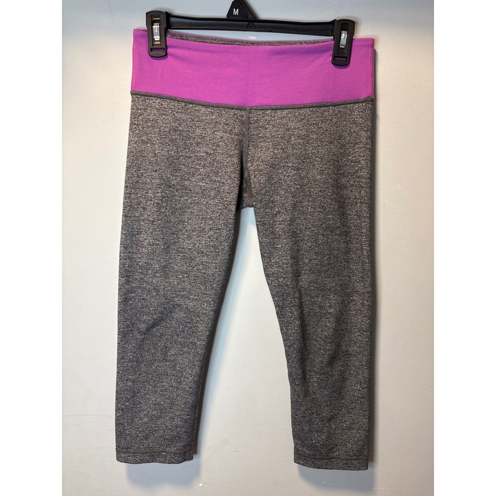 Lululemon Crop Leggings Capri Gray Space Dye Purple Waistband Womens Size 6